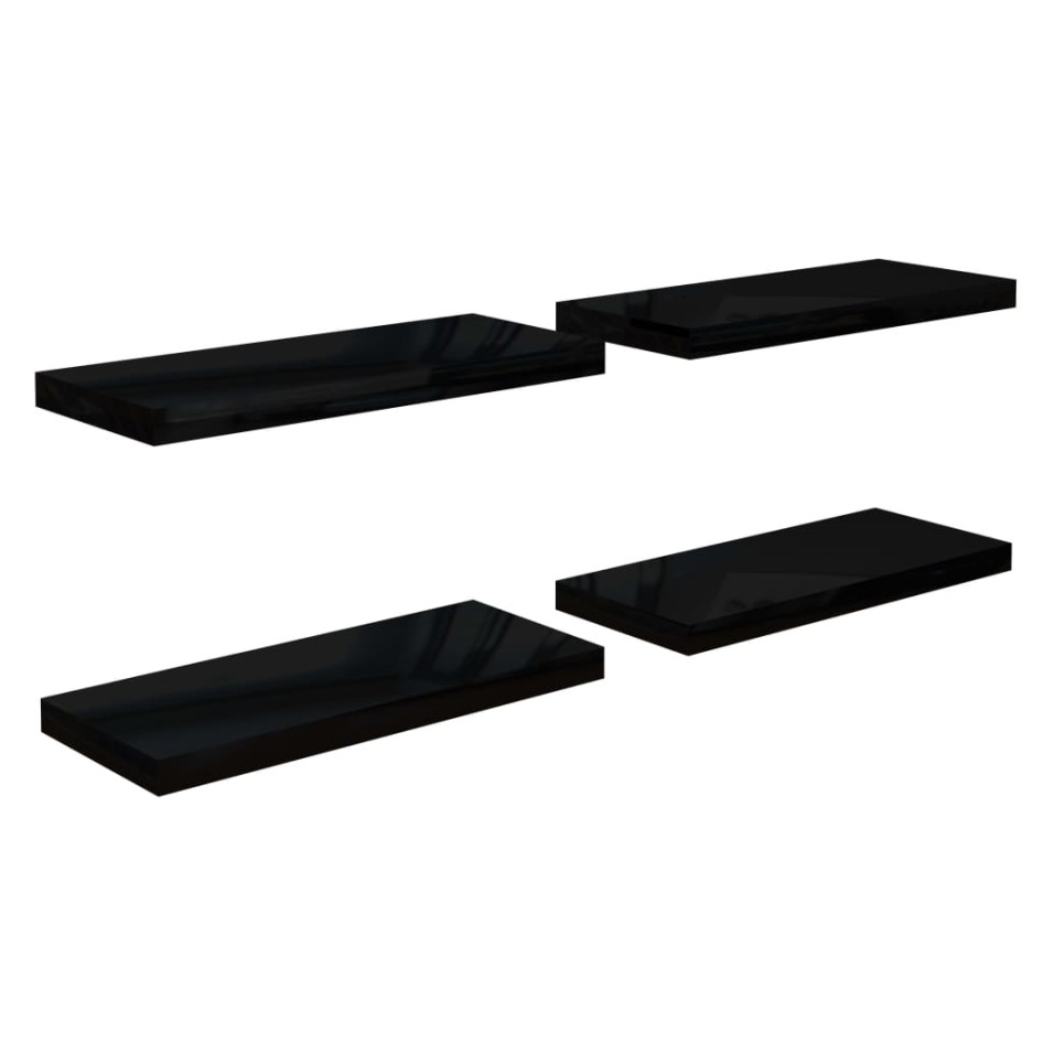 Estante flotante de pared 4 uds MDF negro brillo 60x23,5x3,8