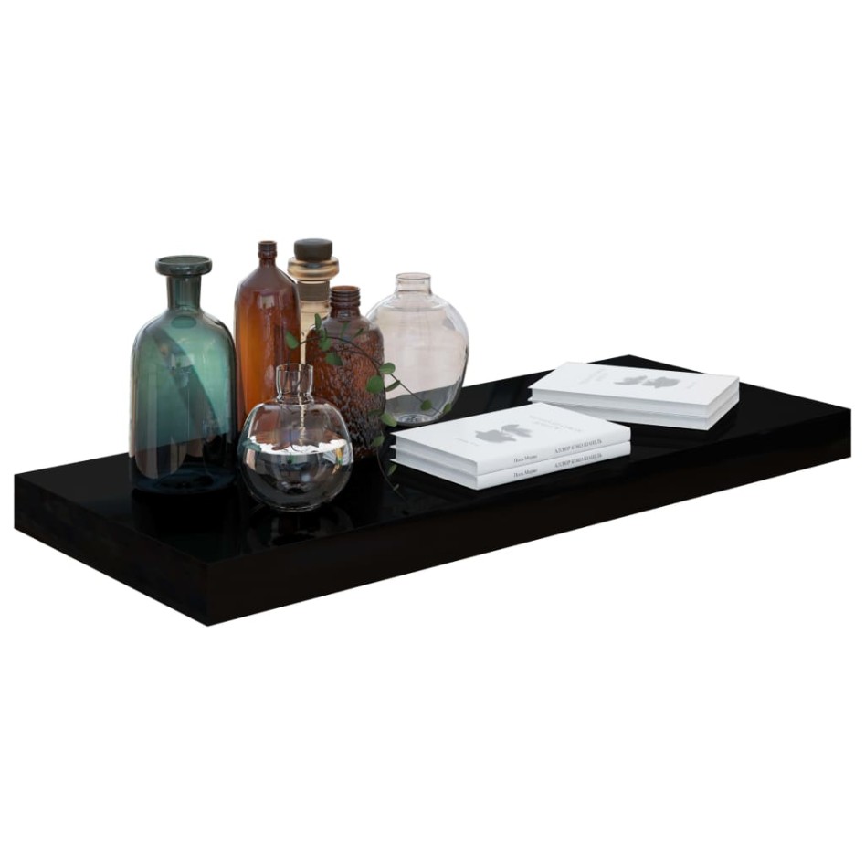 Estante flotante de pared 4 uds MDF negro brillo 60x23,5x3,8