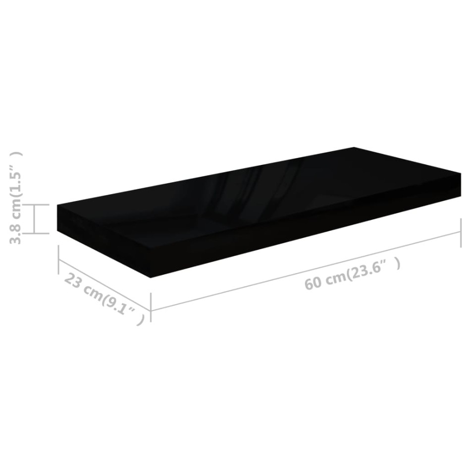 Estante flotante de pared 4 uds MDF negro brillo 60x23,5x3,8