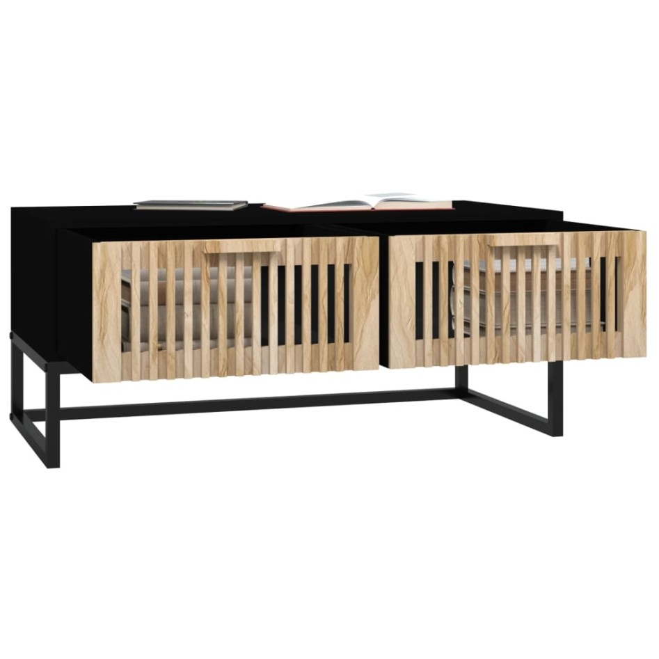 Mesa de centro hierro y madera contrachapada negro 80x40x35