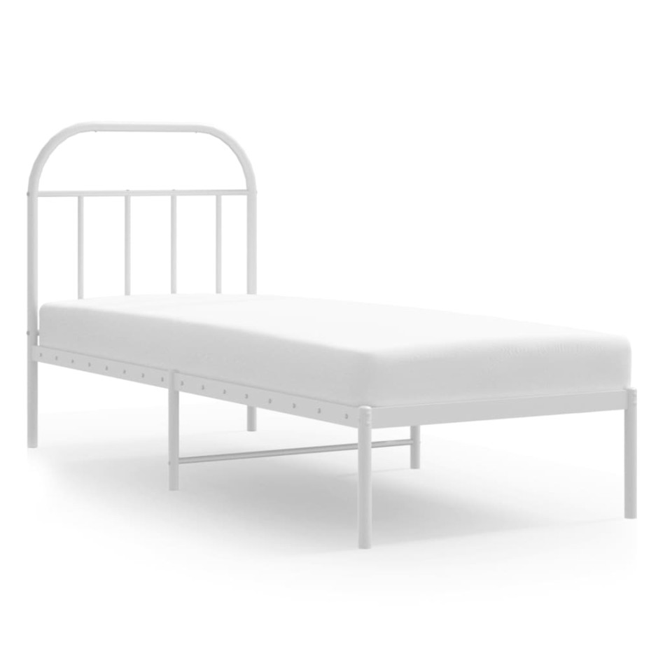 Estructura cama sin colchón con cabecero metal blanco 75x190