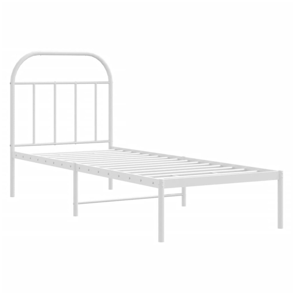 Estructura cama sin colchón con cabecero metal blanco 75x190