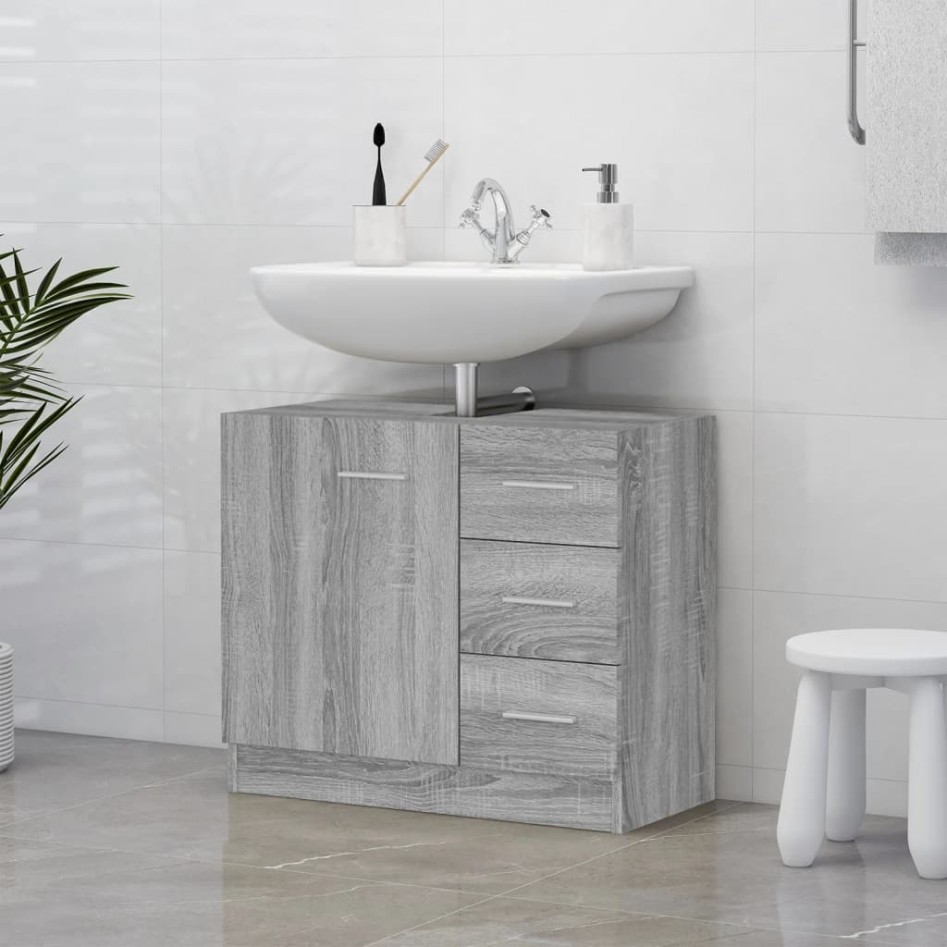 Armario para lavabo madera contrachapada gris Sonoma