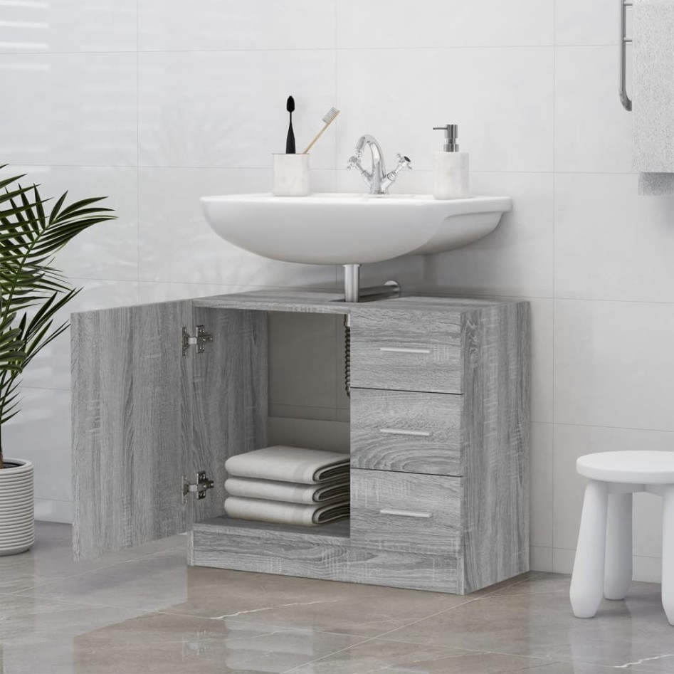 Armario para lavabo madera contrachapada gris Sonoma