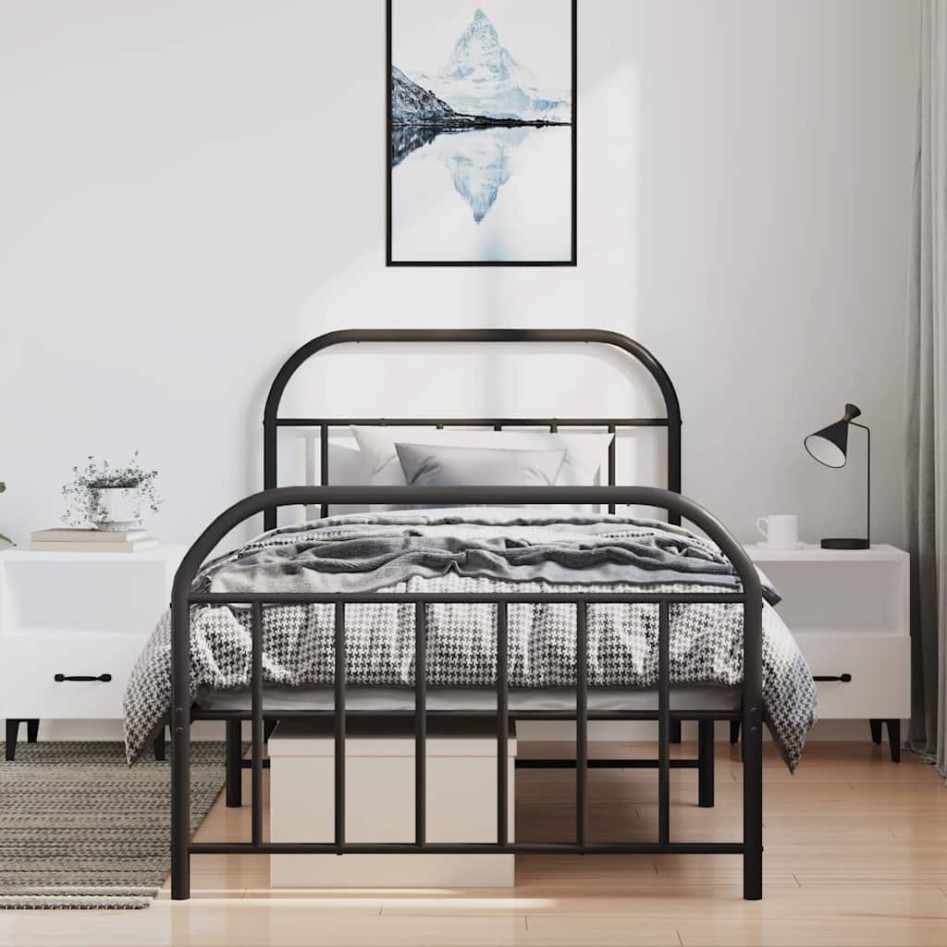 Estructura cama sin colchón con estribo metal negro 100x200