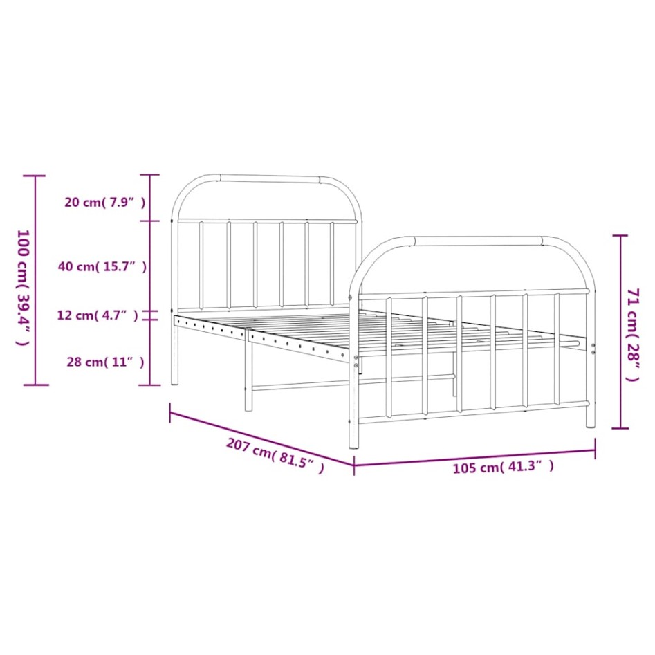 Estructura cama sin colchón con estribo metal negro 100x200