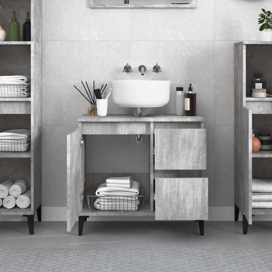 Armario de baño madera contrachapada gris hormigón 65x33x60