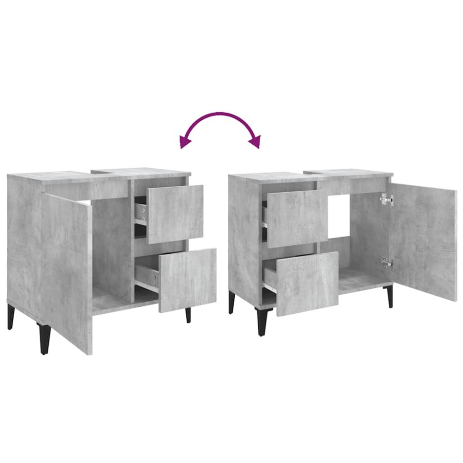 Armario de baño madera contrachapada gris hormigón 65x33x60