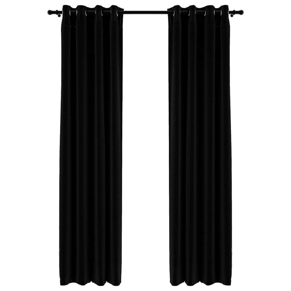 Cortinas opacas con ojales look de lino 2 pzas negro 140x245