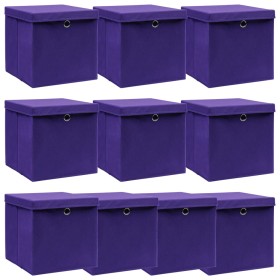 Cajas de almacenaje con tapas 10 uds tela morado 32x32x32