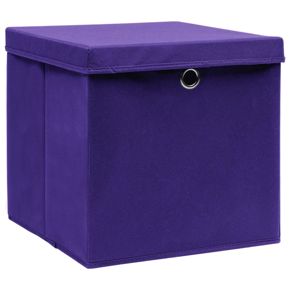 Cajas de almacenaje con tapas 10 uds tela morado 32x32x32