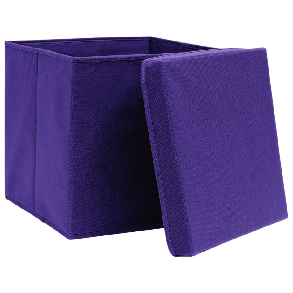 Cajas de almacenaje con tapas 10 uds tela morado 32x32x32