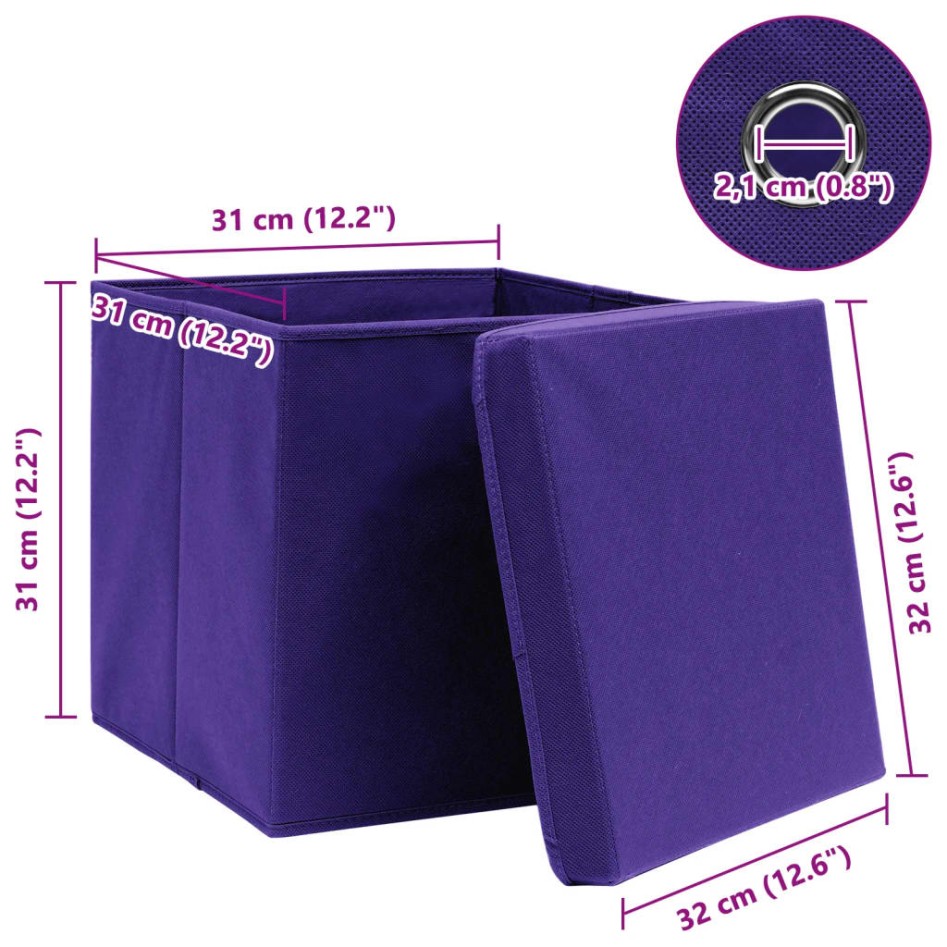 Cajas de almacenaje con tapas 10 uds tela morado 32x32x32