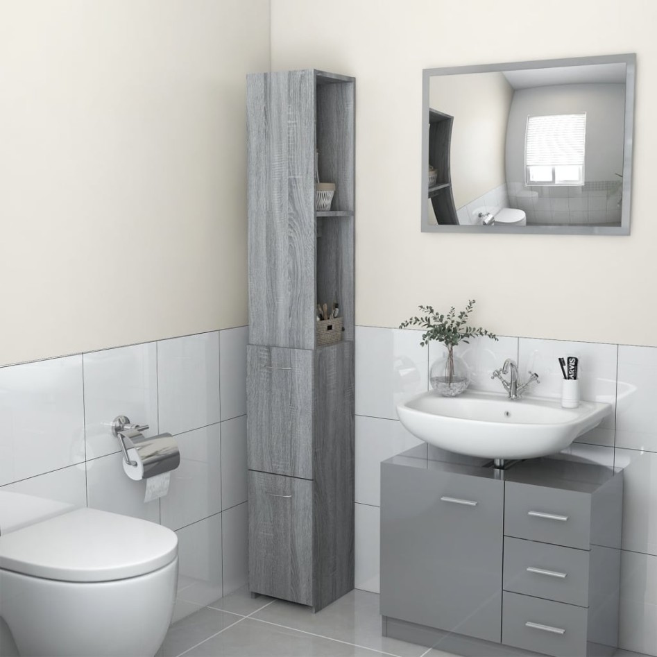 Mueble de baño madera de ingeniería gris Sonoma 25x26,5x170