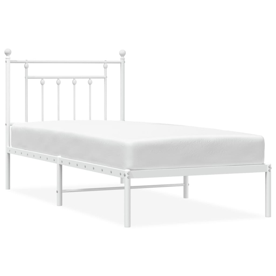 Estructura cama sin colchón con cabecero metal blanco 90x200