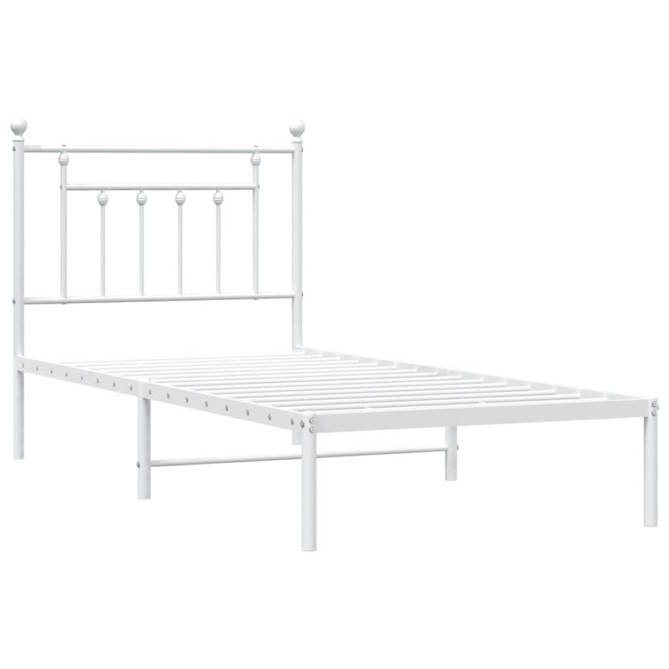 Estructura cama sin colchón con cabecero metal blanco 90x200