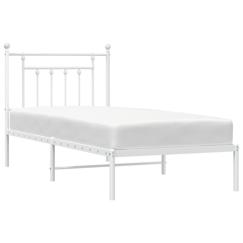 Estructura cama sin colchón con cabecero metal blanco 90x200