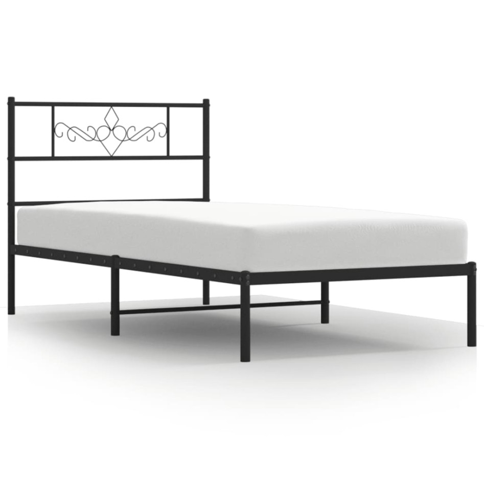 Estructura cama sin colchón con cabecero metal negro 90x200