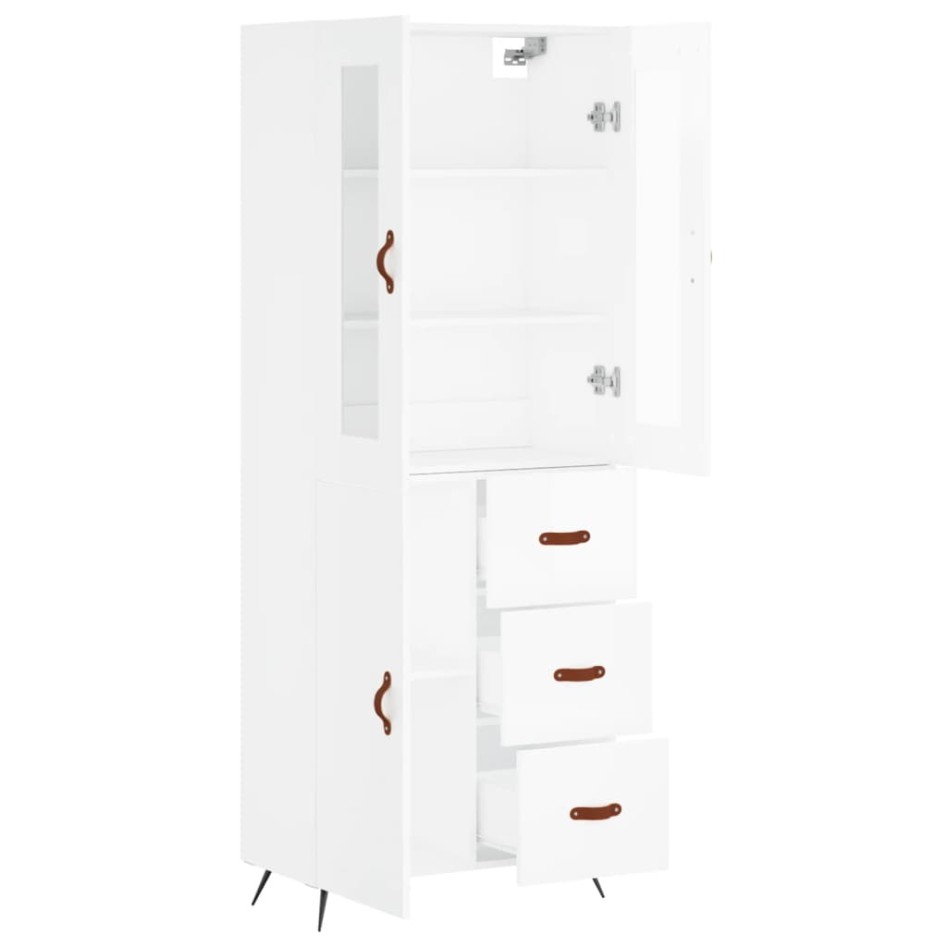 Aparador alto madera contrachapada blanco brillo 69,5x34x180