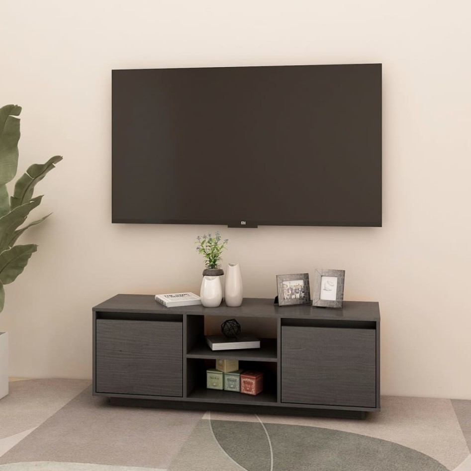 Mueble de TV madera maciza de pino gris 110x30x40