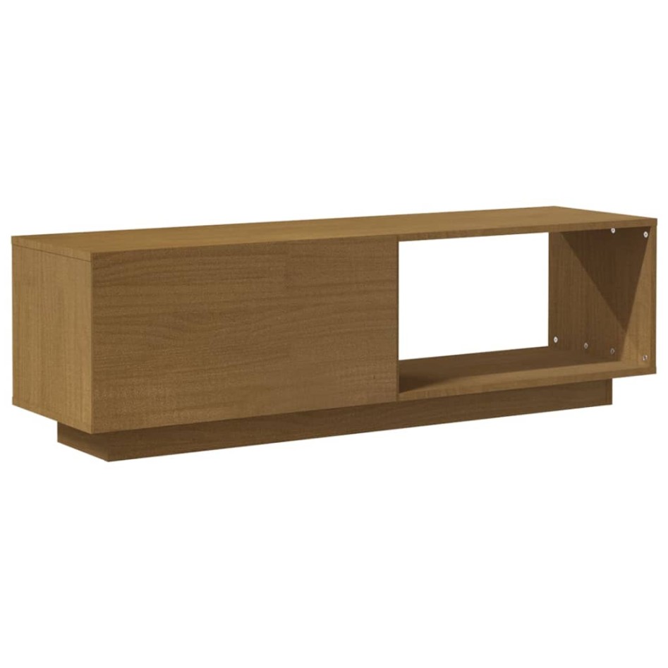 Mueble de TV de madera maciza pino marrón miel 110x30x33,5