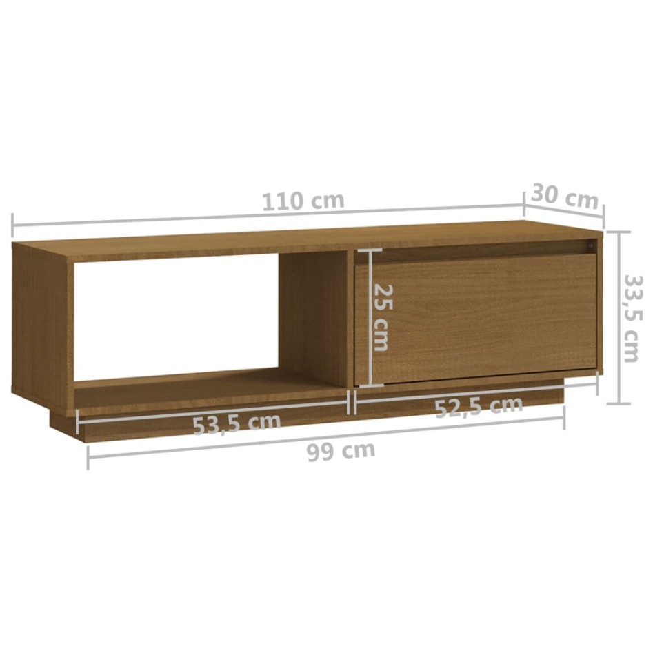 Mueble de TV de madera maciza pino marrón miel 110x30x33,5