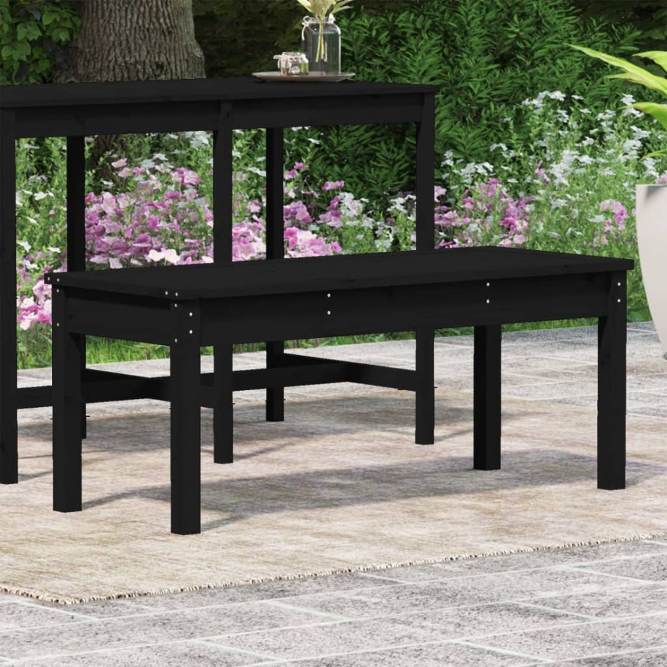 Banco de jardín madera maciza pino negro 109x44x45