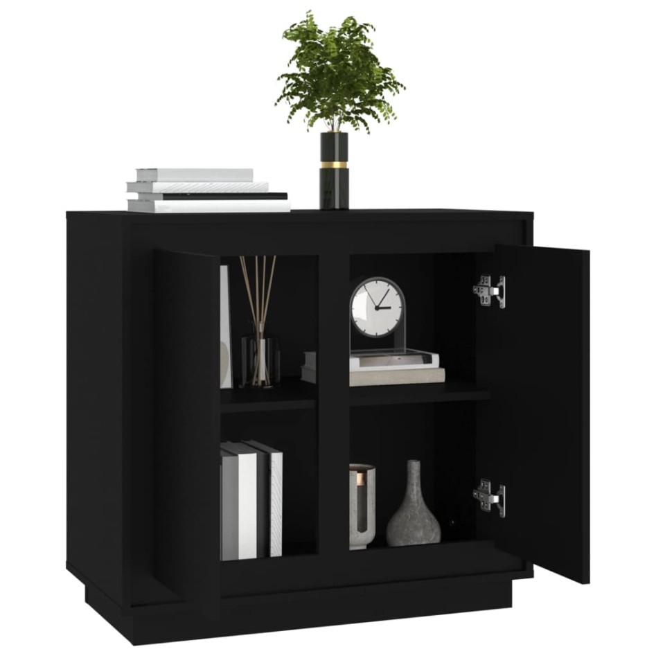 Aparador de madera contrachapada negro 80x34x75