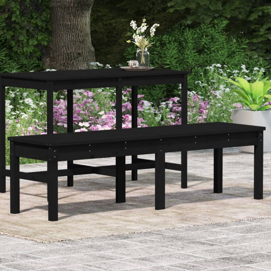 Banco jardín 2 plazas madera maciza pino negro 159,5x44x45