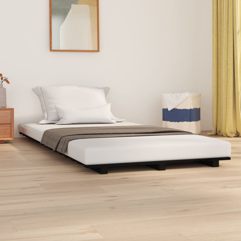 Estructura de cama madera maciza de pino negro 90x200