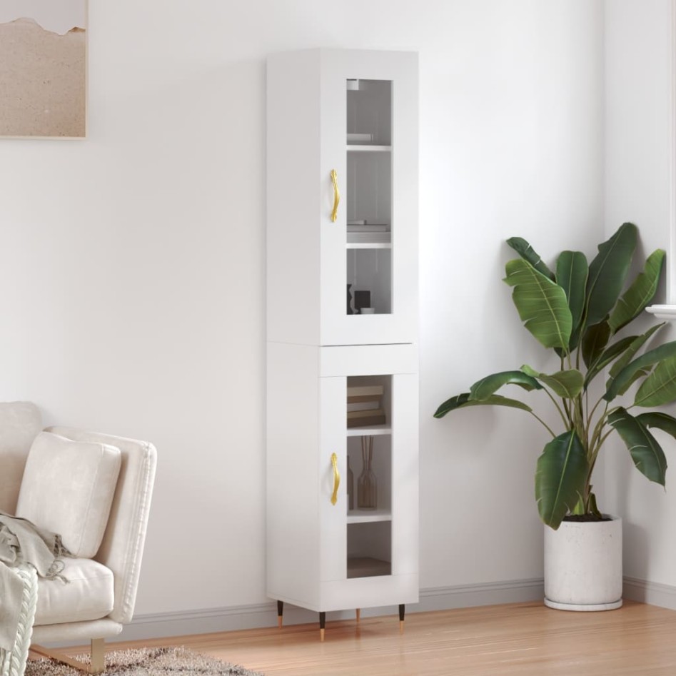 Aparador alto madera contrachapada blanco brillo 34,5x34x180