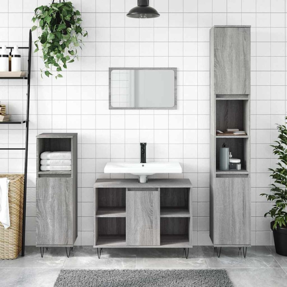 Mueble de baño madera de ingeniería gris Sonoma 80x33x60
