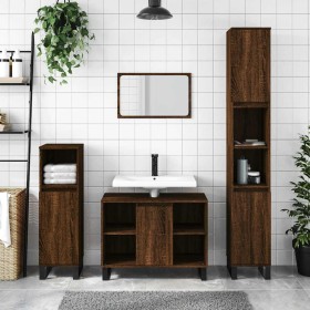 Mueble de baño madera de ingeniería roble marrón 80x33x60