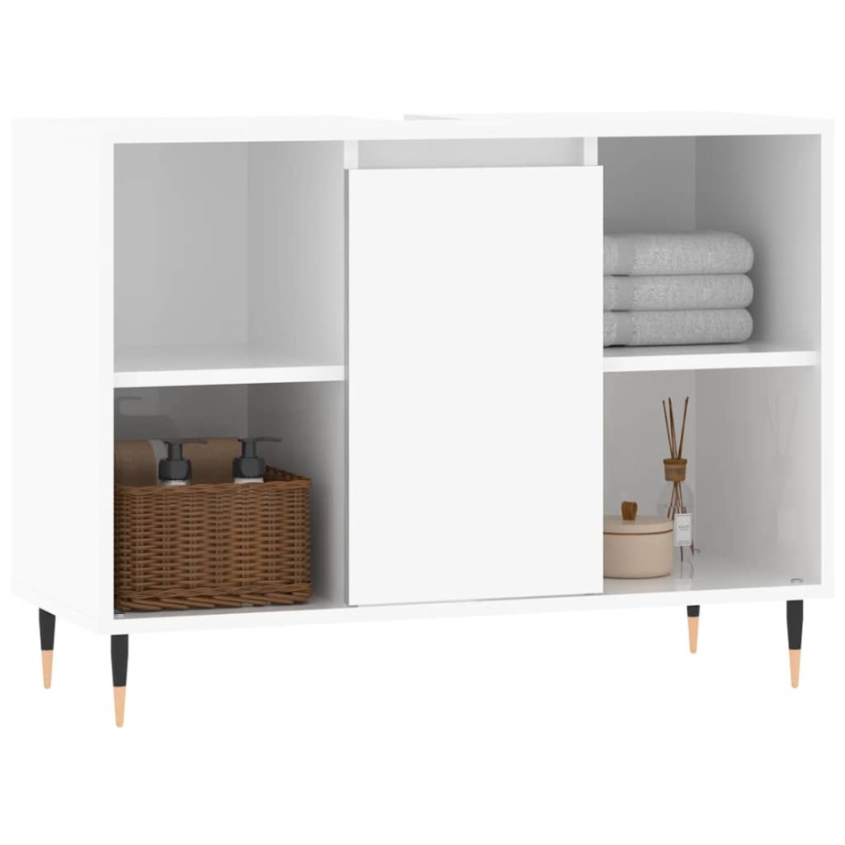 Mueble de baño madera de ingeniería blanco brillo 80x33x60