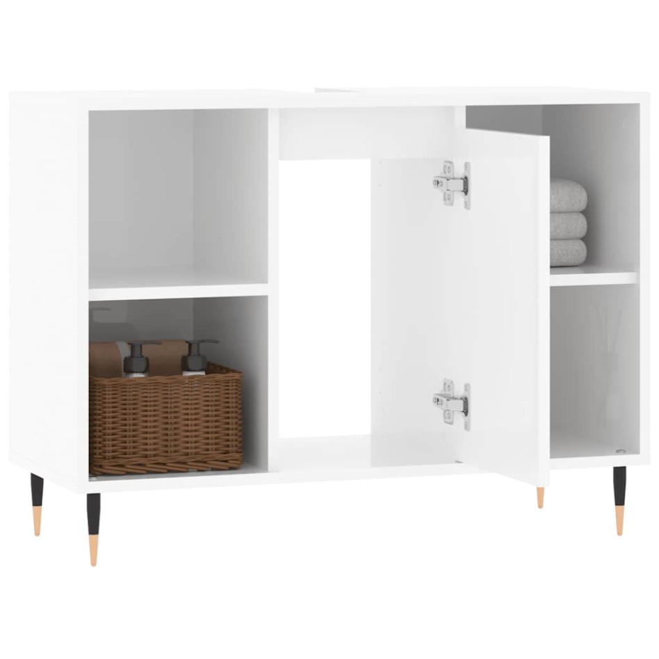Mueble de baño madera de ingeniería blanco brillo 80x33x60