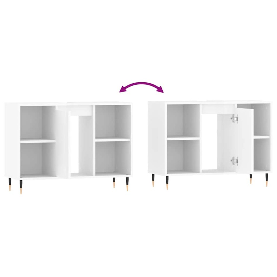 Mueble de baño madera de ingeniería blanco brillo 80x33x60