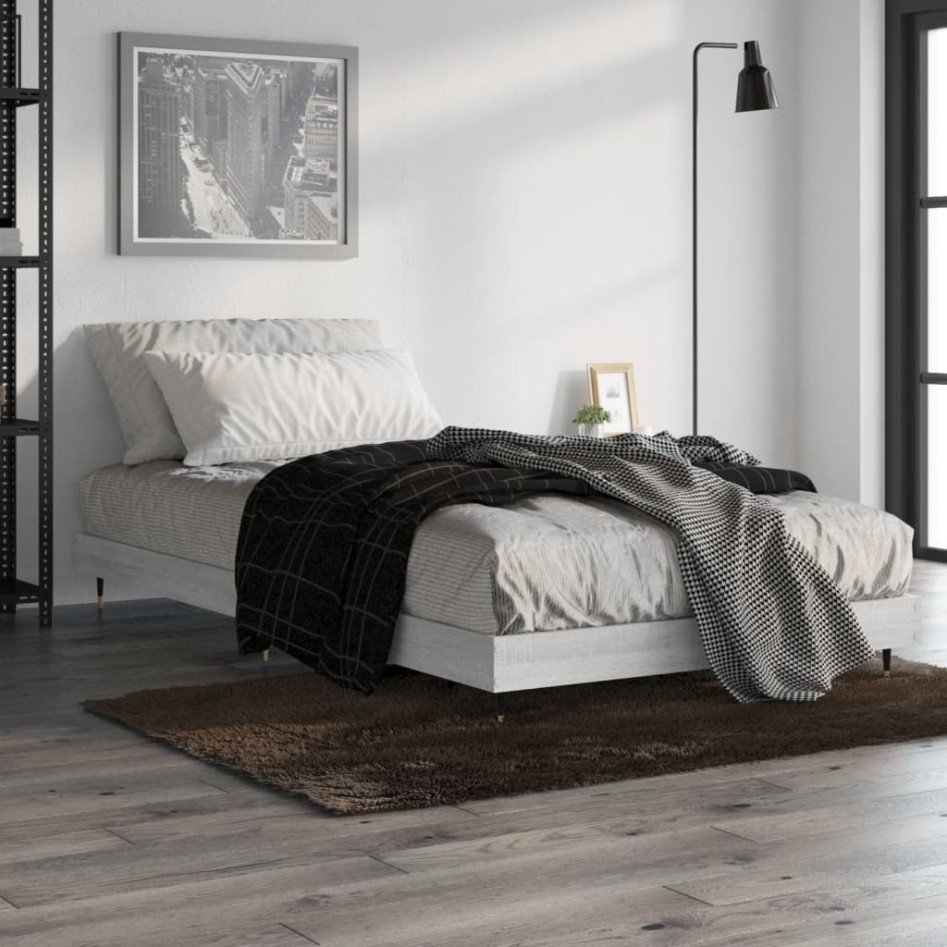 Estructura de cama madera de ingeniería gris Sonoma 90x200