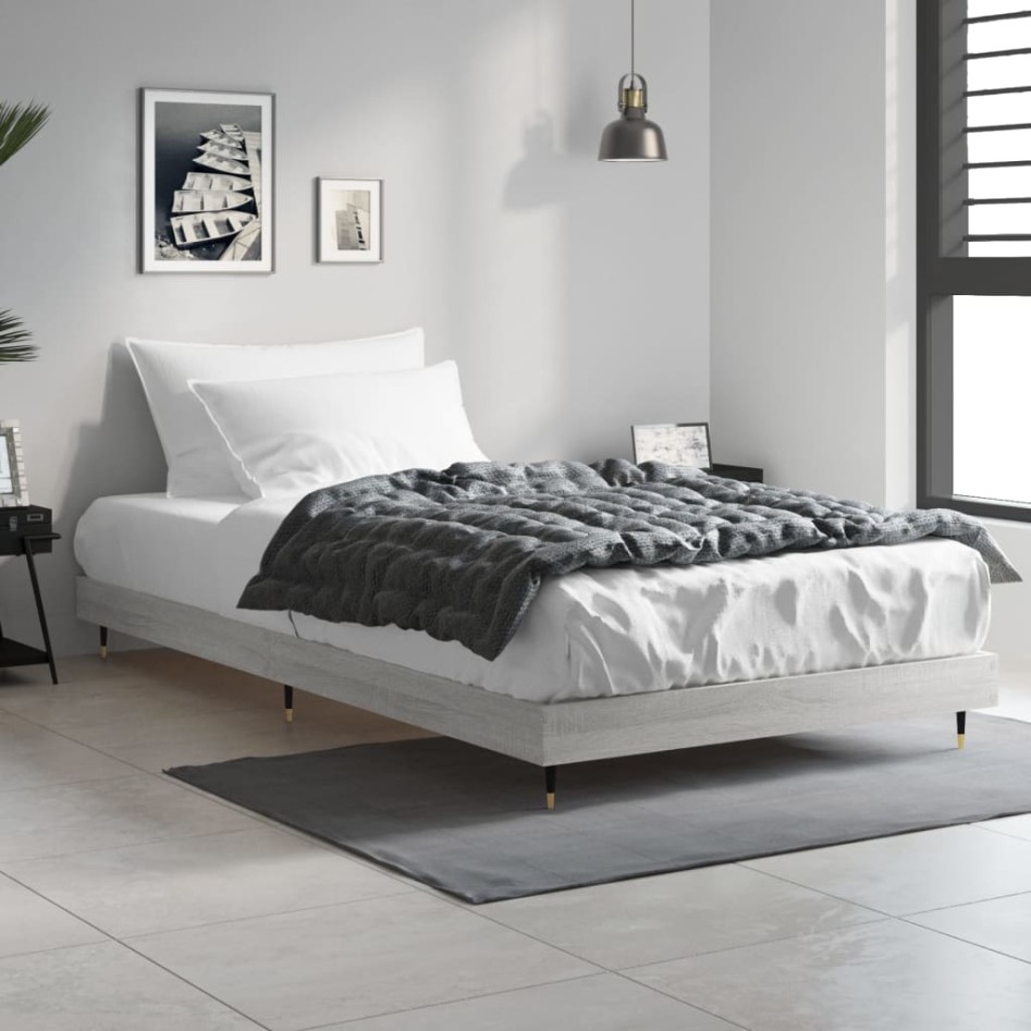 Estructura de cama madera de ingeniería gris Sonoma 90x200