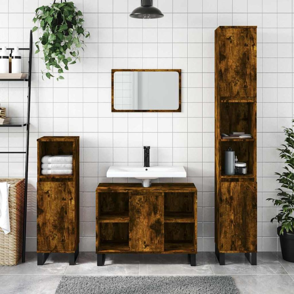 Mueble de baño madera de ingeniería roble ahumado 80x33x60