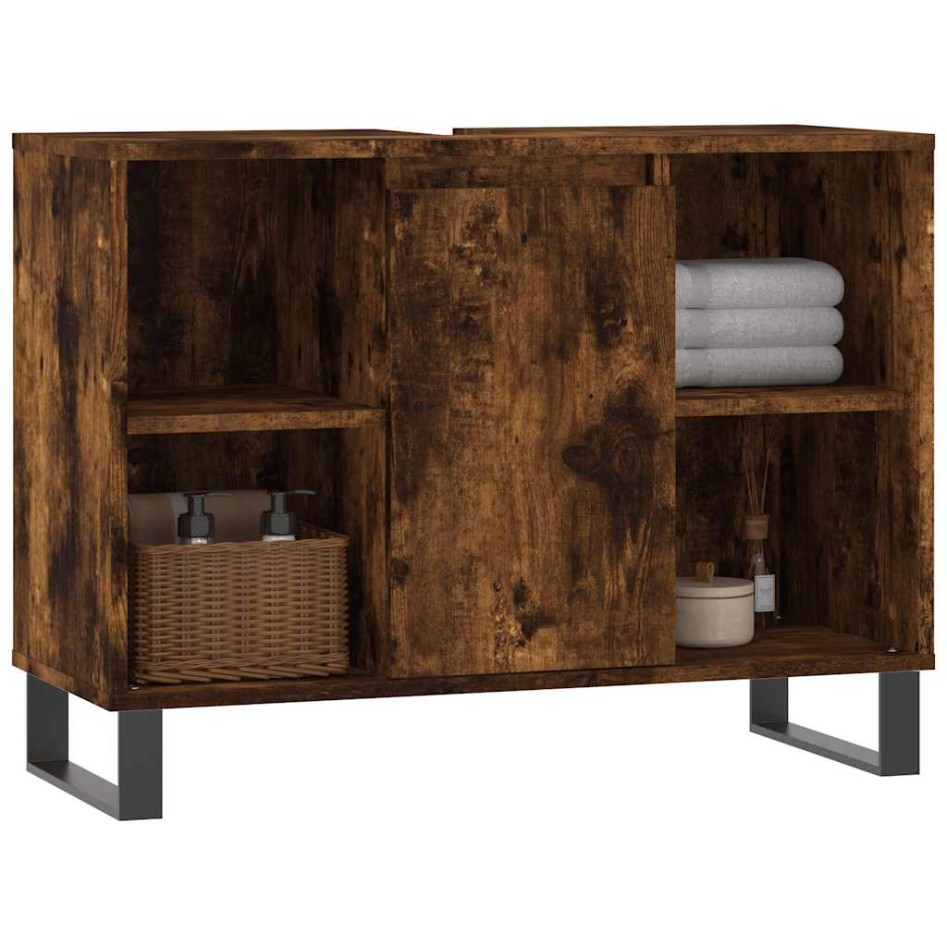 Mueble de baño madera de ingeniería roble ahumado 80x33x60