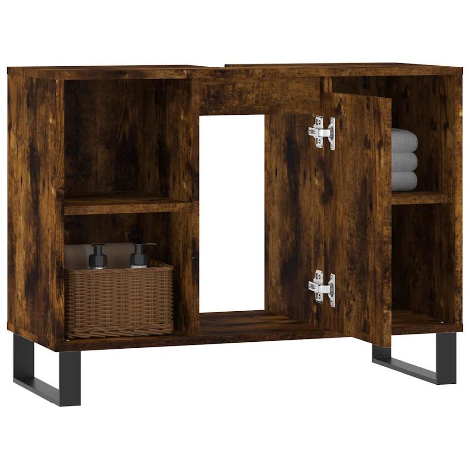 Mueble de baño madera de ingeniería roble ahumado 80x33x60