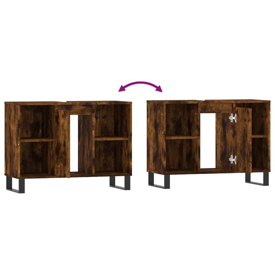Mueble de baño madera de ingeniería roble ahumado 80x33x60