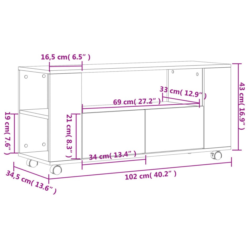 Mueble de TV madera de ingeniería gris Sonoma 102x34,5x43