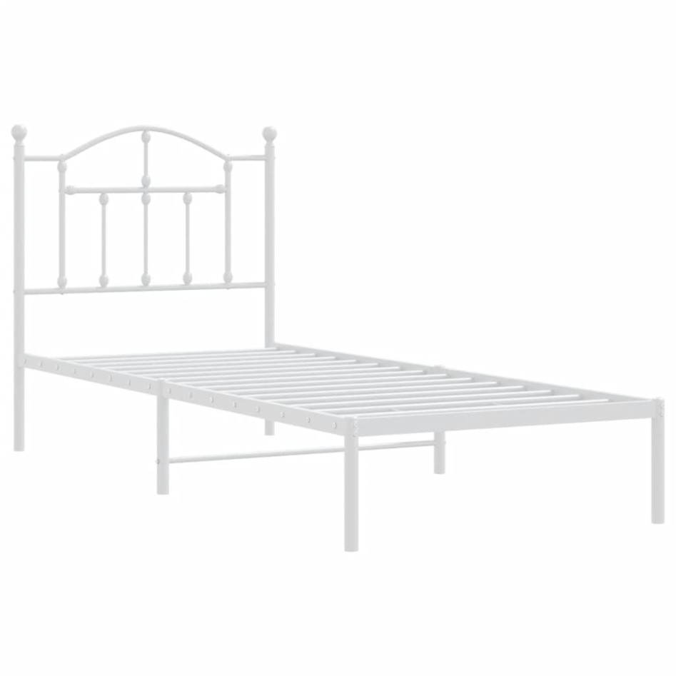 Estructura cama sin colchón con cabecero metal blanco 90x190