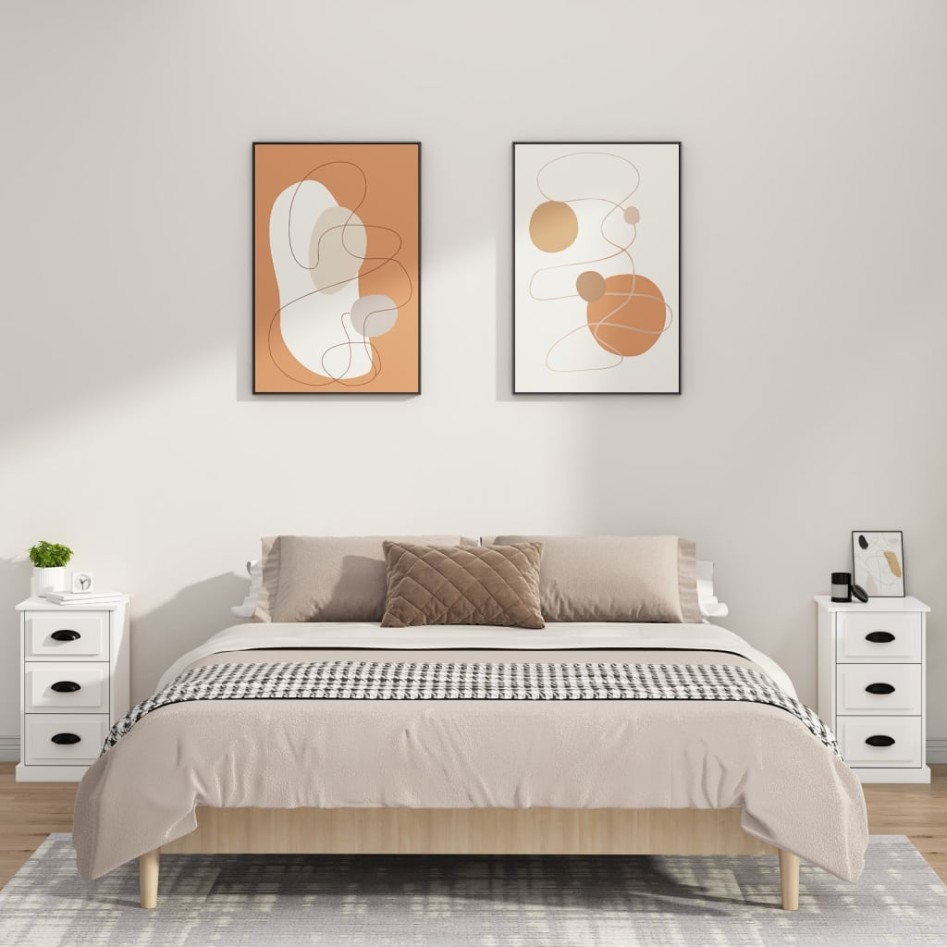 Mesita de noche madera contrachapada blanco brillo 39x39x67