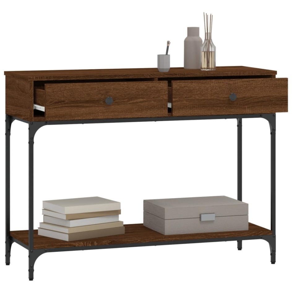 Mesa consola madera de ingeniería marrón roble 100x34,5x75