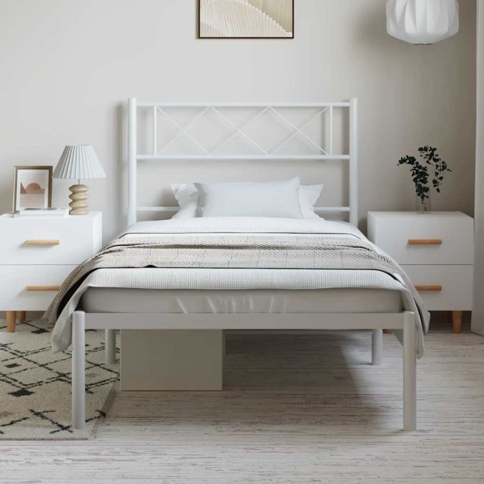 Estructura cama sin colchón con cabecero metal blanco