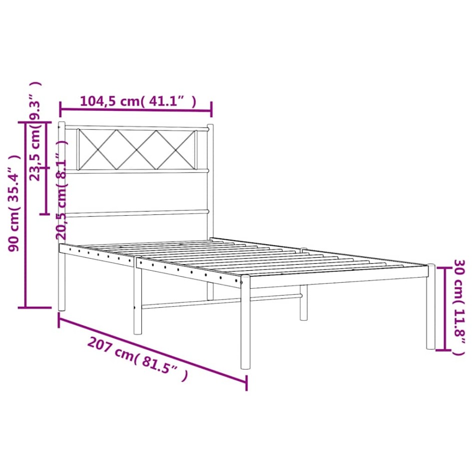 Estructura cama sin colchón con cabecero metal blanco