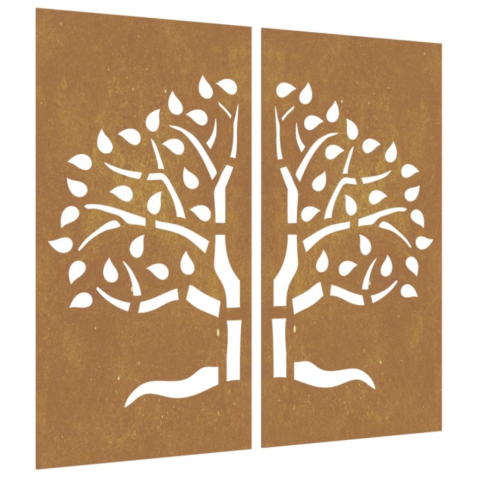 Adorno pared jardín 2 uds acero corten diseño árbol 105x55