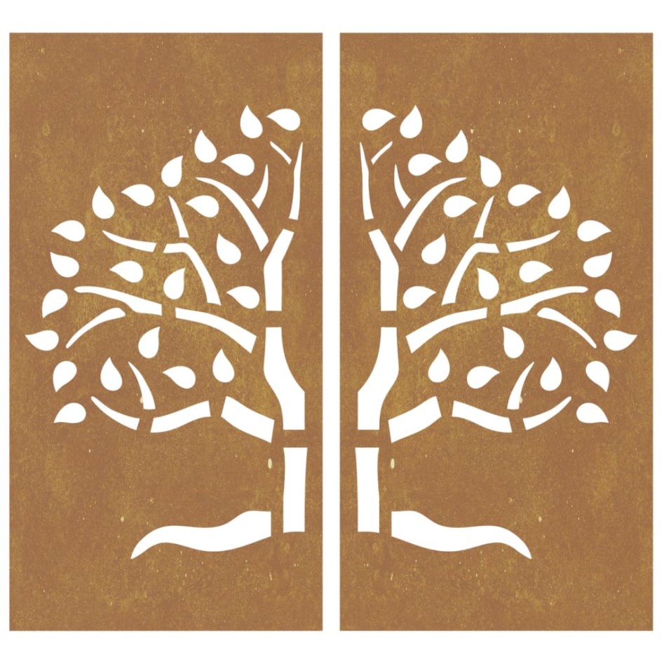 Adorno pared jardín 2 uds acero corten diseño árbol 105x55